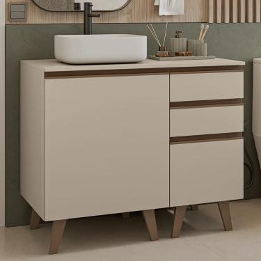Imagem de Gabinete Para Banheiro 100cm 1 Porta 3 Gavetas Nice Madesa 04 Crema