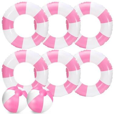 Imagem de Anéis de natação infláveis Whaline, 8 peças, 58 cm e bolas de praia, 2