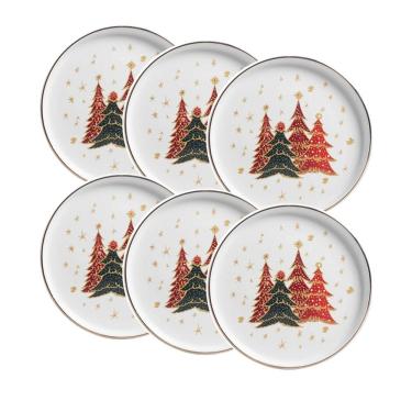 Imagem de Conjunto de 6 Pratos de Sobremesa Bosque Encantado de Cerâmica 20cm - Scalla