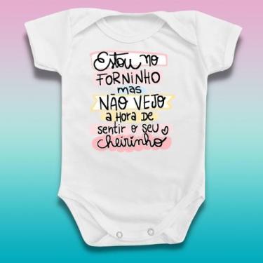 Imagem de Body Bebê Estou No Forninho Mãe Divertido Frase Menina Rosa - Borizinh