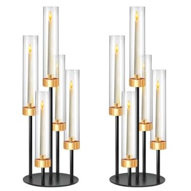 Imagem de KEHAIL Peça central de candelabro de mesa de metal preto de 5 braços, suporte de castiçais transparentes de 56 cm de altura com sombra para centro de mesa de festa de eventos do dia dos namorados