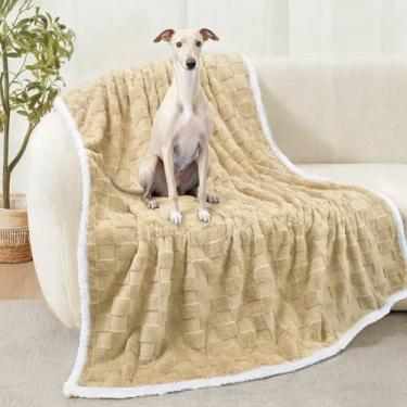 Imagem de Luciphia Cobertor impermeável para cães grandes lavável lã de ovelha macia cobertor gato com jacquard 3D aconchegante calmante protetor de sofá cama reversível protetor de móveis, bege branco, 165 x