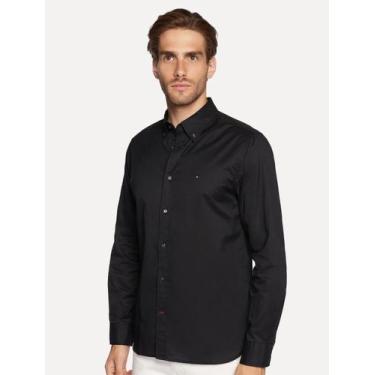 Imagem de Camisa Tommy Hilfiger Masculina Regular Core Flex Poplin Preta, XXL/GG