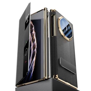 Imagem de HAOMRIYL Coldre para Huawei Mate Xts/XT, janela de visão clara, capa de couro legítimo, suporte invisível, capa fólio de luxo, à prova de choque, preto, Mate XT