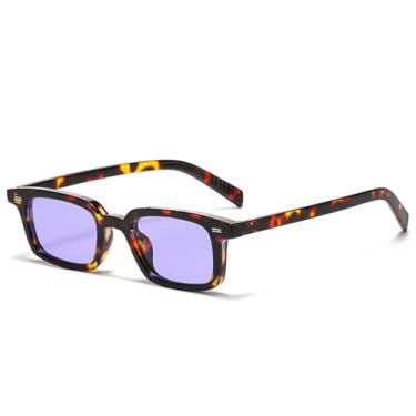 Imagem de Óculos de Sol Pequenos Femininos em Cores Candy com Proteção UV400 e Rebites, Estilo Punk Masculino para Esportes ao Ar Livre, Corrida e Ciclismo, Estampa de Leopardo Roxa