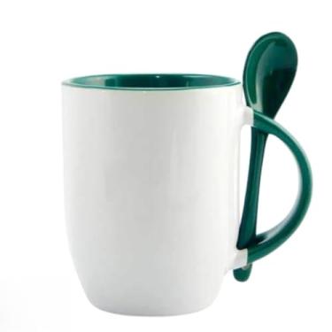 Imagem de XíCara de Café, Caneca para Bebidas Quentes com Colher (Base Curva) 325 ml a Colher Não Cai Da Caneca. (verde escuro)