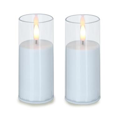 Imagem de Pilar de plástico sem chamas operado por bateria velas LED com temporizador, revestimento de acrílico, luz cintilante de cor quente elétrica para jantar em casa, lareira, centro de mesa, festa de