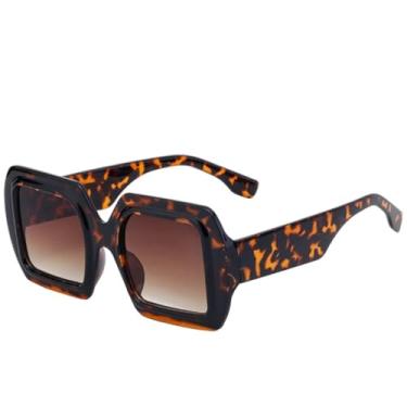 Imagem de JRLLFD Óculos de sol femininos de luxo, armação grande, moda masculina, para dirigir ao ar livre, UV400 (chá gradiente de leopardo)