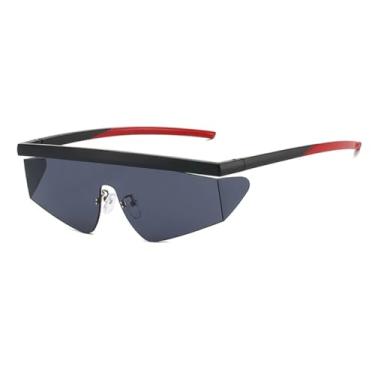 Imagem de HCPIHF Óculos de sol de luxo, meia armação, feminino, vintage, masculino, punk, UV400 (vermelho e preto)