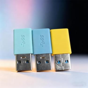 Imagem de Adaptador USB para USB C, pacote com 3, conversor de cabo carregador tipo C para USB A para MacBook Pro, Samsung Galaxy, smartphones, laptop, carro e mais (azul/verde/amarelo)