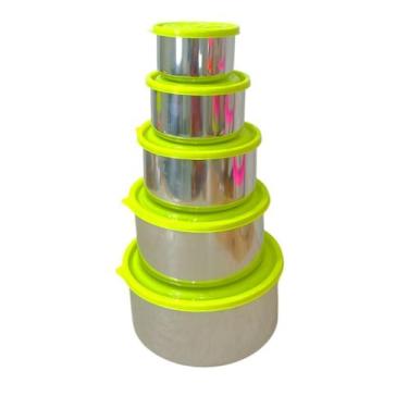 Imagem de Kit 5 Potes Alumínio Redondo Com Tampa Plástico 500ml a 6L Alimento Co
