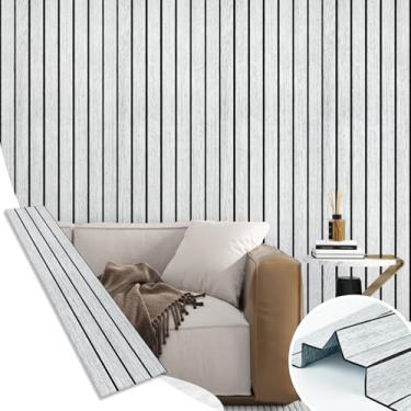 Imagem de Wallderful Painel de parede de ripas de madeira cinza claro Painel de madeira estriada 3D para decoração de parede interior autoadesivo Shiplap Papel de contato de grão de madeira para quarto, cozinha