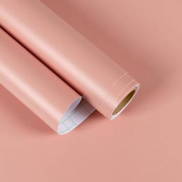 Imagem de EaseStick Papel de contato rosa pêssego papel de parede rosa fosco para quarto, banheiro, 39,9 cm x 1,198 cm de espessura, adesivo removível, papel de parede de berçário, sólido pêssego, armário de