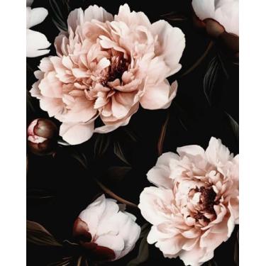 Imagem de Papel de parede floral rosa gótico vintage floral papel de contato folha preta mural de parede para quarto banheiro vinil impermeável autoadesivo removível locatário dormitório papel de parede 44,5 cm
