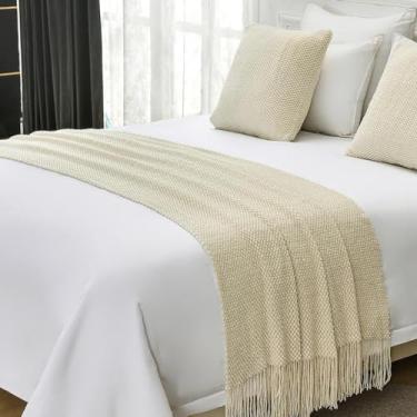 Imagem de JONKMY Cama Runner Cachecol Colchas Camas Corredores Cama King Size Tricô Cobertor Sofá com Borla Cor Sólida Lenço Proteção Casa Hotel Decorativo Manta Bege||65 x 180 cm (Cama de 1,2 m)
