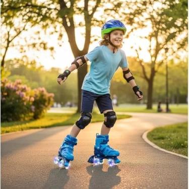 Imagem de Patins Infantil 4 Rodas Com Led Que Acendem com Movimento Patins Rosa Azul Menina Menino (Azul, 31-34)