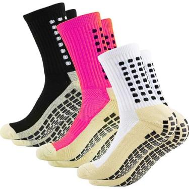 Imagem de Kit 3 pares Meias esportivas antiderrapante compressão Pilates idosos 