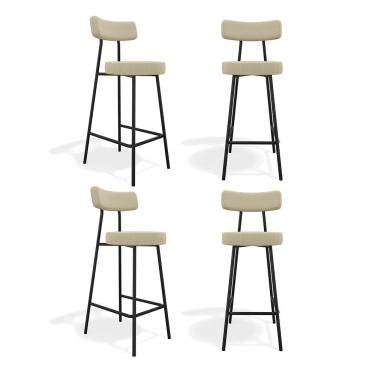 Imagem de Kit 04 Banquetas Alta Cozinha Kobe Estofada Com Encosto Linho Bege - Abmaza