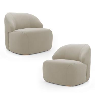 Imagem de Kit 02 Poltronas Decorativas Kaya Orgânica Veludo Bege - Abmaza