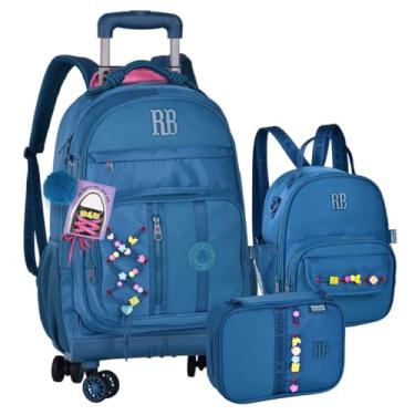 Imagem de Kit Mochila de Costas e Rodas Estojo Box e Lancheira 2x1 Rebeca Bonbon Beaded Fun Escolar Trabalho Faculdade Azul