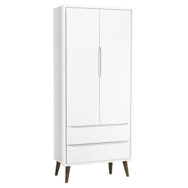 Imagem de Guarda Roupa Infantil Theo 2 Portas Branco Acetinado Com Pés Amadeirado - Reller