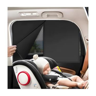 Imagem de MUQIDA 2 peças de persianas de janela de carro, cortina magnética de camada dupla para janela traseira, capa de privacidade, capas completas/cobertura de meia persiana de malha para carro bloco de