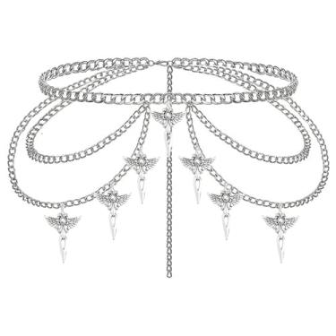 Imagem de Wloisc Cinto de corrente de estrela - Punk Gothic Crossover Body Belly Chains borla para mulheres meninas (prata), Middle, Liga metálica, Sem Pedra Preciosa
