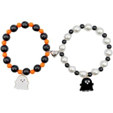 Imagem de RLHRNDE 2 pulseiras elásticas fantasma de Halloween gótico morcego aranha amuleto amor coração combinando pulseira para mulheres e homens, amantes, amigos, joias de amizade, Medium, Resina, Sem Pedra