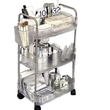 Imagem de Carrinho de armazenamento com rodinhas de 3 camadas, organizador utilitário de acrílico transparente com rodas, prateleira móvel para escritório, spa, salão de beleza, salão de beleza