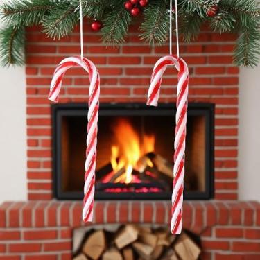 Imagem de Kzyapi 32 peças de bengalas de doces de Natal de plástico para pendurar em árvore de Natal, muleta torcida, bastões de doces para artesanato de Natal, decoração interna e externa (vermelho (12 cm))