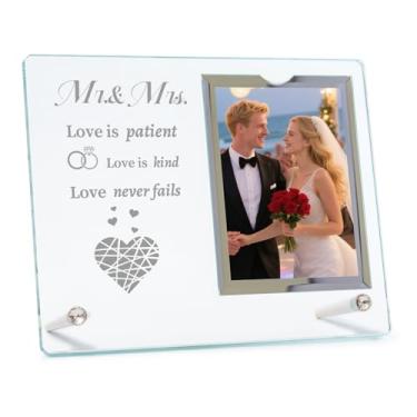 Imagem de L.Karden Porta-retrato de casamento 10 x 15 cm, presentes de casamento para casais, moldura de vidro para noivados, casamentos, presentes para noivas recém-casadas