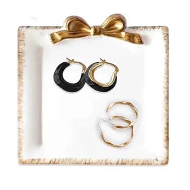 Imagem de Bandeja de pratos de joias vintage, bandeja de joias de resina personalizada com laço, prato de anel decorativo para colares pulseira chaves de relógio, coquete de placa de resina para decoração de