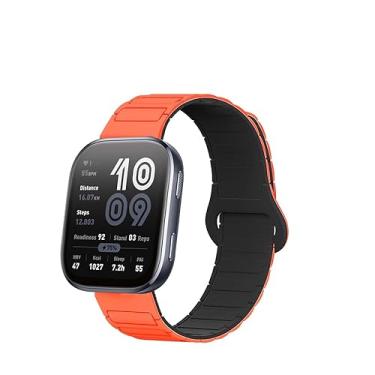 Imagem de KONXISA Pulseira de relógio para relógio Amazfit Bip 6, pulseira de substituição de silicone macio de liberação rápida, pulseira magnética, pulseira para smartwatch, laranja-preta