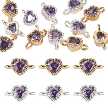 Imagem de Spritewelry 12 peças de pingentes de conector de zircônia cúbica de coração, amuletos de elos de strass, pingentes de ligação de cristal com laço duplo para colar, pulseira, brinco, fabricação de