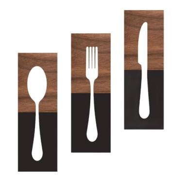 Imagem de IEUDNS Placa de parede decorativa com 3 talheres (faca, garfo e colher) para cozinha, estilo moderno, ideal para restaurantes e cafeterias.