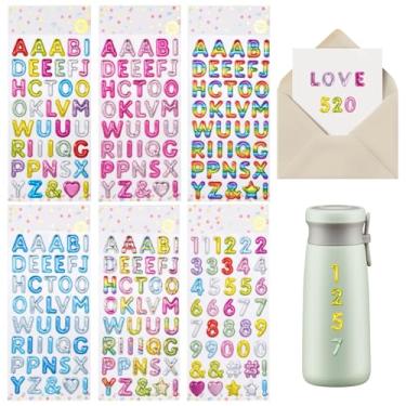 Imagem de 6 folhas de adesivos 3D de letras fofas, 240 peças de adesivos coloridos de letras 3D, adesivo autoadesivo com letras bolha para scrapbook, calendário, artesanato DIY