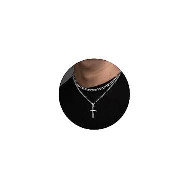 Imagem de IRONBOX Colar de cruz de prata esterlina 925 para homens e mulheres, aço inoxidável, corte de diamante, durável, corrente cubana e corrente de corda com borda chanfrada, colar com pingente de crucifixo de 40 a 76 cm, 16inch/18inch, Prata esterlina, Prata esterlina