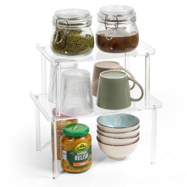 Imagem de Donkiyana Organizador de armário de acrílico, conjunto de 2 suportes para temperos para armário, organizador de prateleira de bancada de mesa, armazenamento e organização de cozinha de despensa