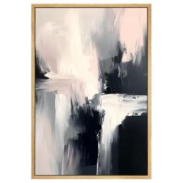 Imagem de Pintura abstrata rosa e preta blush arte de parede em tela rosa preto cinza imagens pincel abstrato moderno pintura de parede rosa cinza imagens abstratas decoração de arte minimalista sala de estar