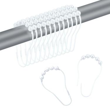 Imagem de Anéis de ganchos de cortina de chuveiro, anéis de cortina de chuveiro de metal à prova de ferrugem para varões de chuveiro de banheiro - conjunto de 12 SCR-branco