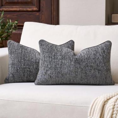 Imagem de Aeckself Capas de almofada decorativas listradas de chenille vintage para sofá 30 x 50 cm, conjunto de 2 capas de almofada boho neutras para casa de fazenda, decoração moderna para sofá-cama, sala de