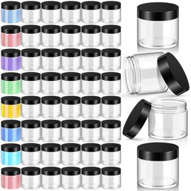 Imagem de Patelai Pacote com 48 potes vazios de geleca de 473 ml com tampas, potes redondos de plástico transparente, organizadores de armazenamento recarregáveis de boca larga para fazer slime, artesanato DIY