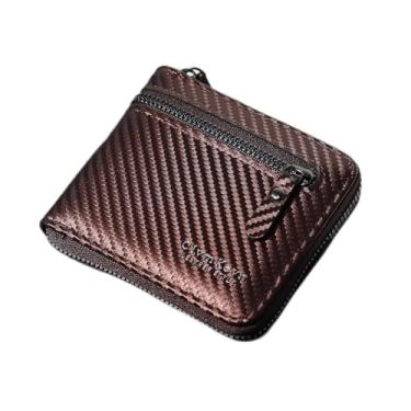 Imagem de Carteira masculina ultrafina de fibra de carbono, bolso dobrável com zíper, janela para identidade e vários compartimentos para uso diário e viagens, Café, Moderno