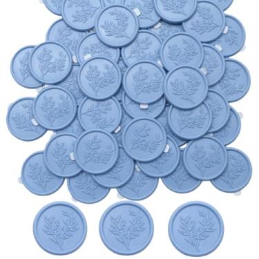Imagem de Adesivos de lacre de cera, adesivo de selagem de envelope de convite de casamento de eucalipto, 50 adesivos autoadesivos Prosecco (azul poeira)