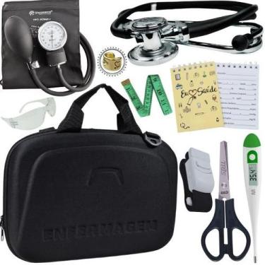 Imagem de Kit Enfermagem Estagio Super Luxo Maleta Incoterm - Love Saúde, Preto