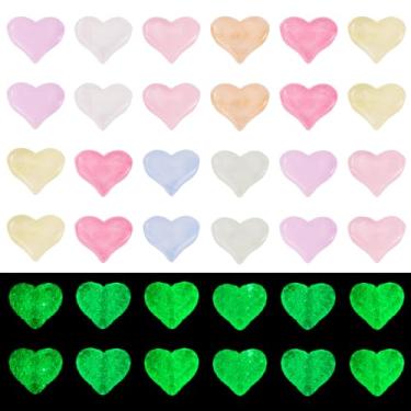 Imagem de Beadthoven 40 peças que brilham no escuro contas de coração de acrílico brilhantes contas de pônei de coração plano brilhante plástico facetado fosco para artesanato faça você mesmo amizade pulseira