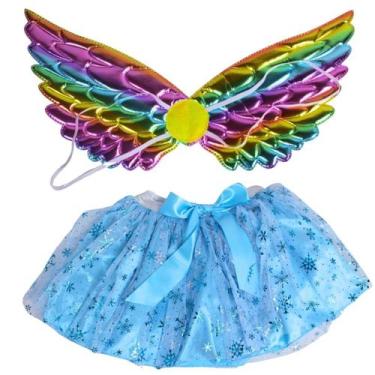 Imagem de Kit Fantasia Fada Azul Vestido Varinha Com Som Luz - Castela - Castela