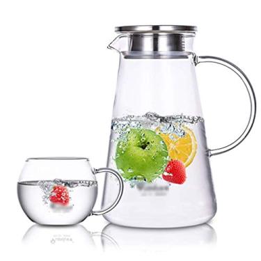 Imagem de YWangQiang Jarros de filtro, conjunto de jarros de água fria, jarro de vidro resistente ao calor, jarro de grande capacidade, jarro refrigerado doméstico, jarro doméstico com tampa, 1200 ml, 2000 ml
