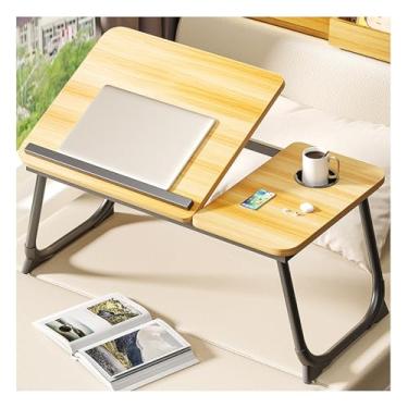 Imagem de Mesa de laptop, mesa baixa para cama, mesa para laptop com suporte de copo, bandeja de laptop ajustável, dobrável para armazenamento, estável e suporte de carga. (Branco) (nogueira 55 * 32 cm/21,8 x