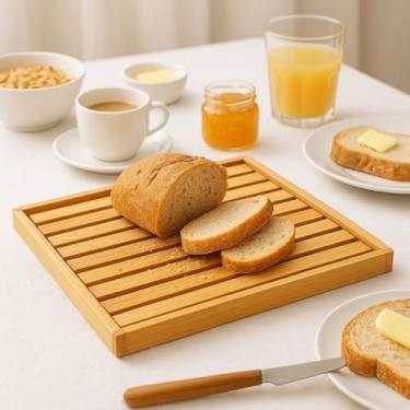 Imagem de Bandeja Migalheira Bambu Tábua De Corte Servir Multiuso Migalhas Pão Bolo Mesa Café Da Manhã(Bambu)